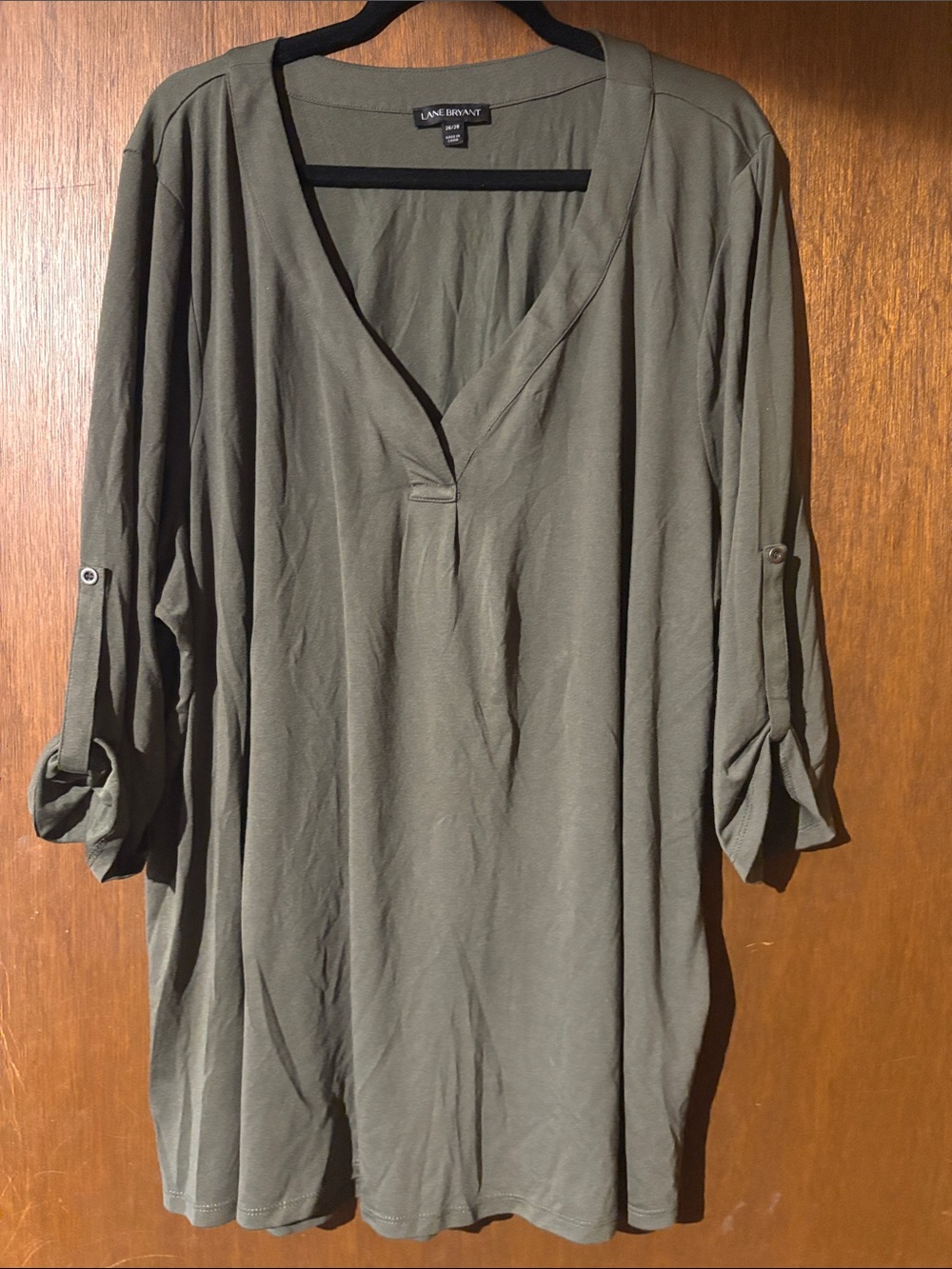 Lane Bryant Olive Tunic with Roll-Tab Sleeves